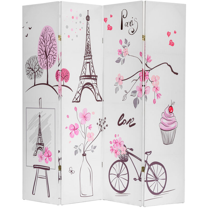 Legacy Decor 4 Panel Room Divider Privacy Screen Double Side Digital Print Tour of Paris Theme 6 ft Tall