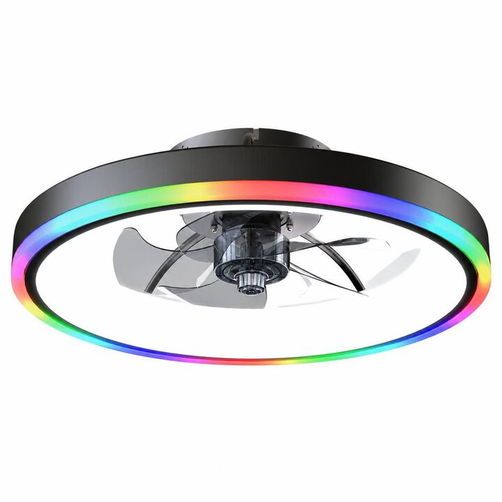 ELEMENT ACE Low Profile Flush Mount RGB Ceiling Fan, Dimmable LED Light, 6-Speed Reversible Silent Motor with Remote APP