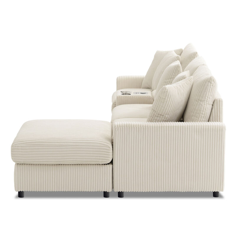 Merax Corduroy Sectional Sofa with Bluetooth Speakers