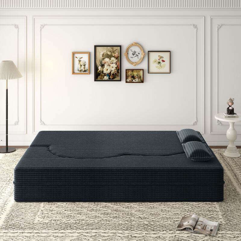 Modern Floor Sofa with 2 Pillows,Convertible Plush Corduroy Foam-Filled Sleeper Sofa image number 3