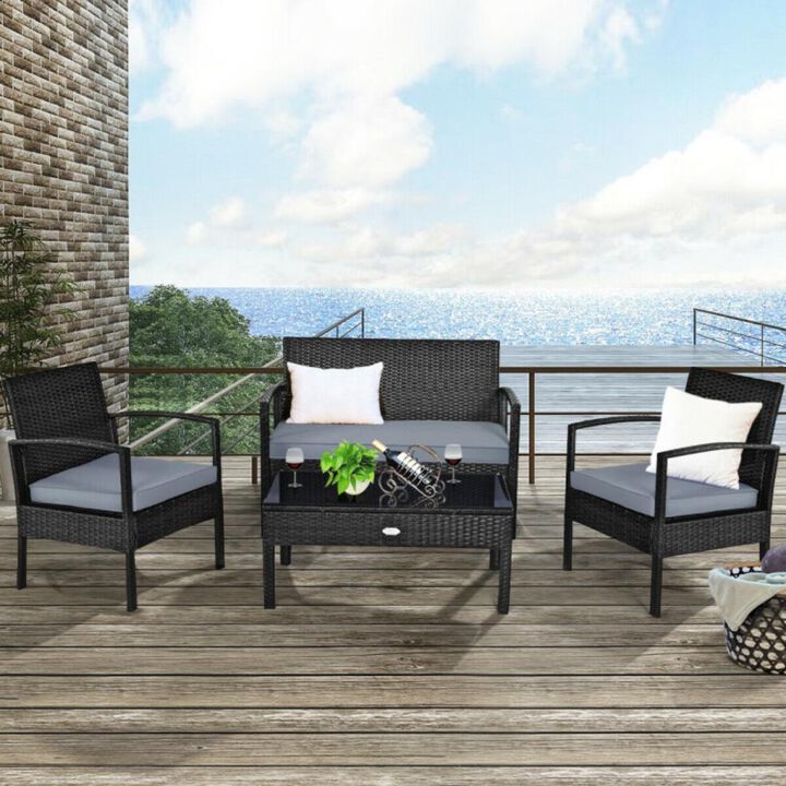 Hivvago 4 Pieces Patio Rattan Cushioned Furniture Set