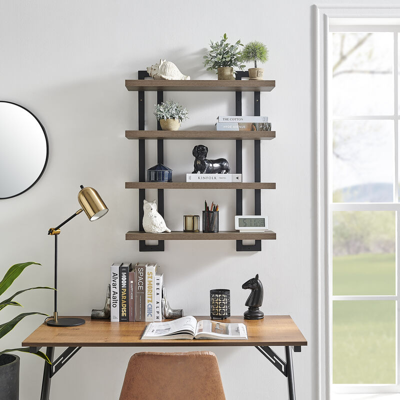 4-Tier Wide Ladder Bracket Floating Metal Frame Wall Shelves
