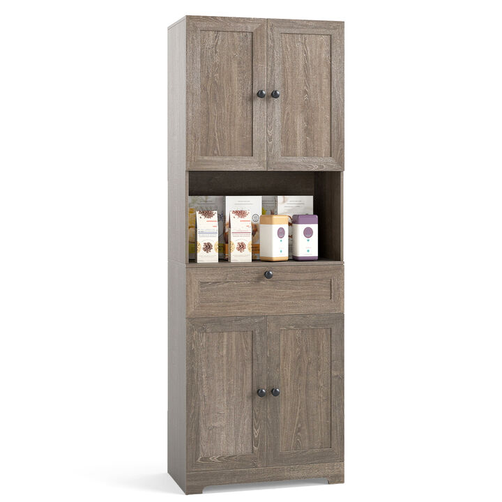 Freestanding Floor Storage Cabinet with 4 Doors & 1 Drawer Modern Tall Organizer