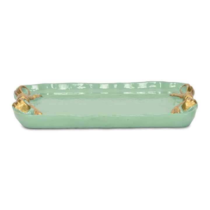 HomeRoots 8" Aqua And Gold Cast Iron Ribbons Vanity Tray
