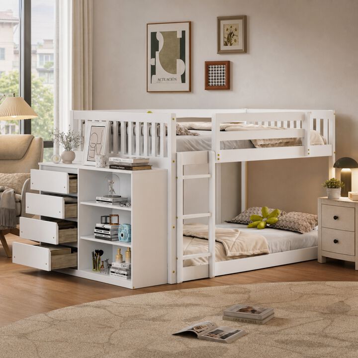 Whisen 92.4"x57" Full over Full Bunk Bed with 4 Drawers 3 Shelves, Solid Wood for Kids Bedroom