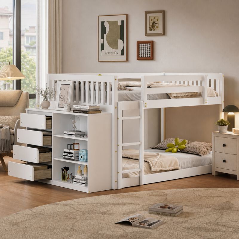 Whisen 92.4"x57" Full over Full Bunk Bed with 4 Drawers 3 Shelves, Solid Wood for Kids Bedroom image number 1