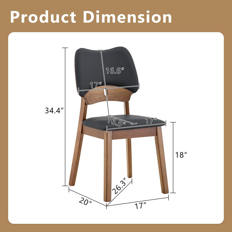 Whisen 2-Pack Solid Wood Dining Chairs with Hollow Out Backrest, PU Leather Upholstered Chairs for Dining Room, Kitchen, Living Room image number 9
