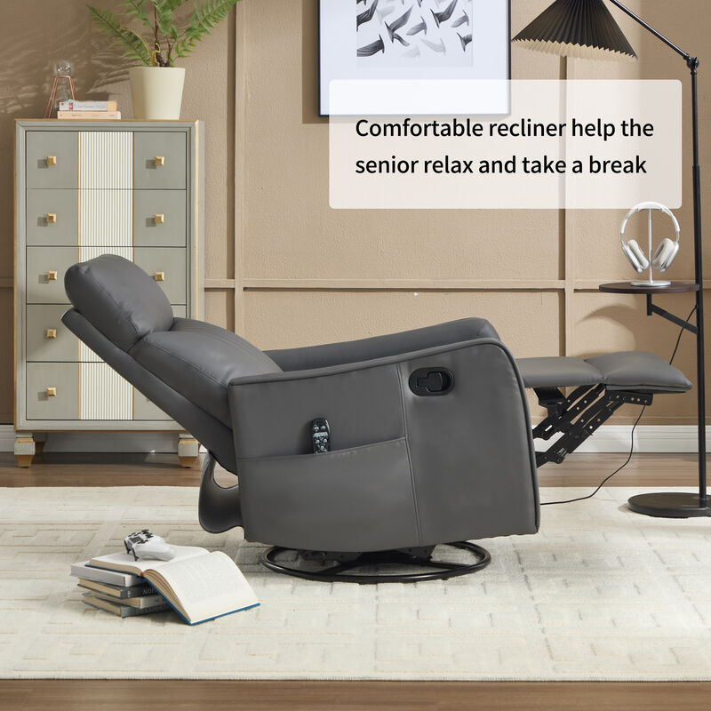 Faux Leather Manual Recliner Chair with Heat and Massage, Living Room Rocker and Swivel Chair image number 3