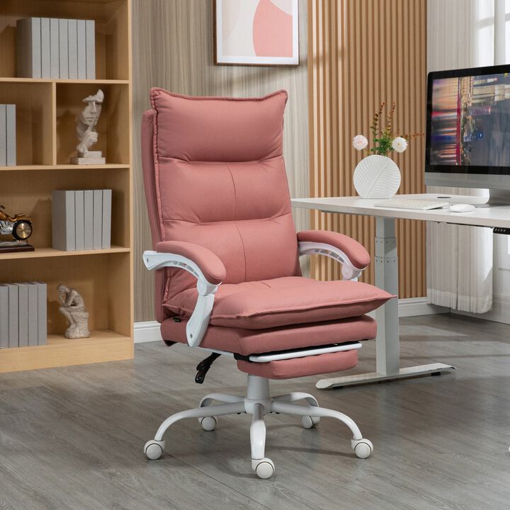 Heated Massage Office Chair with 6 Vibration Points, Heated Reclining Microfiber Computer Chair with Footrest, Armrest & Padding, Pink
