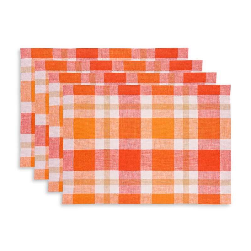 Solino Home Fall Buffalo Check 100% Linen Placemats &ndash; Set of 4, 14 x 19 in, Machine Washable, Holiday and Everyday Dining