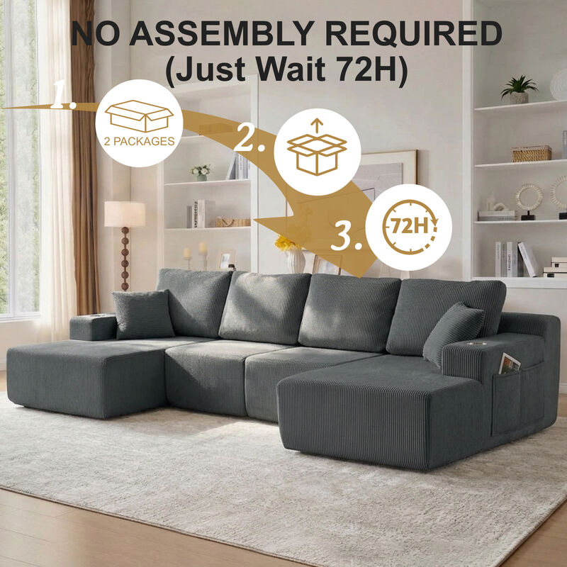 Cleblu 130" U-Shaped Modular Sectional Sofa image number 2