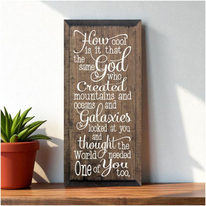 Faith Quote Wood Sign God Created Mountains Oceans and You Rustic Wall Plaque