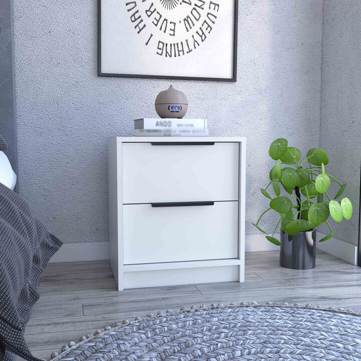 Streamdale Kaia Nightstand, Two Drawers, Metal Handle - White