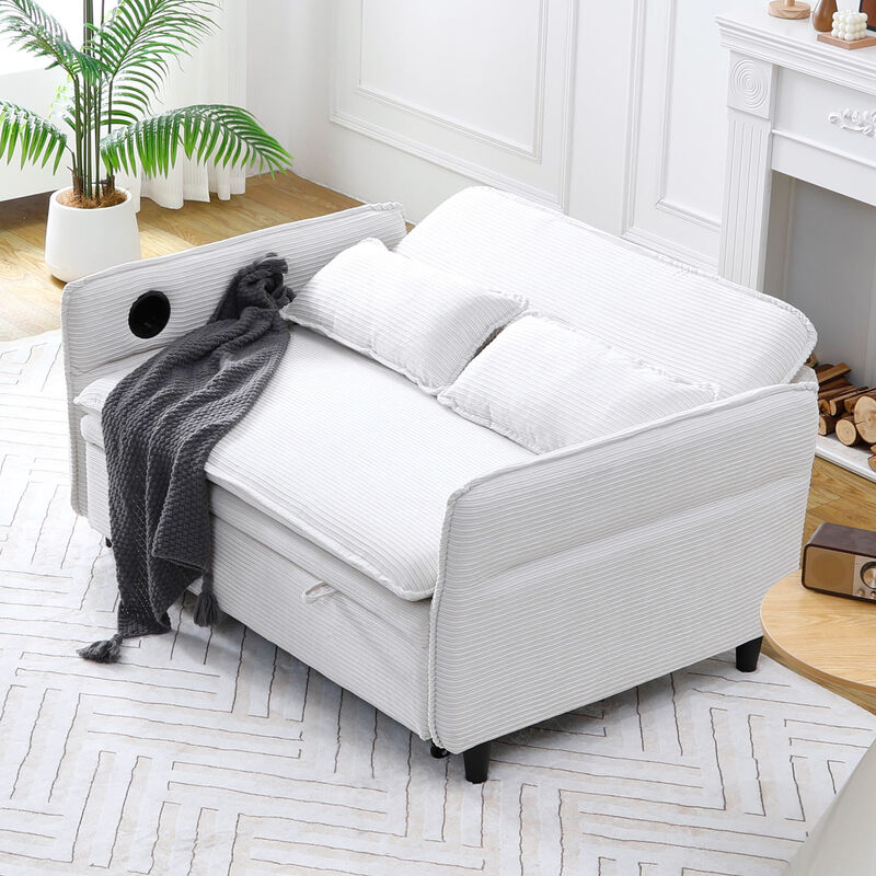 Merax letter striped fabric multi-functional sofa bed image number 5