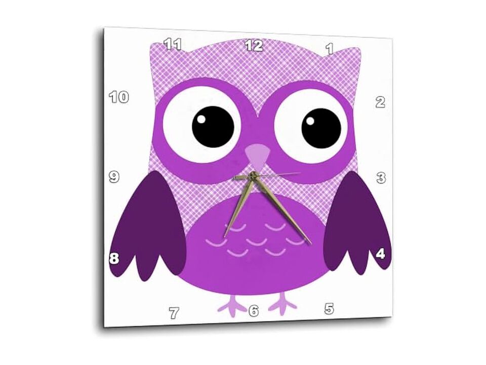 Purple Plaid Owl Wall Clock 13 Inch Home Decor