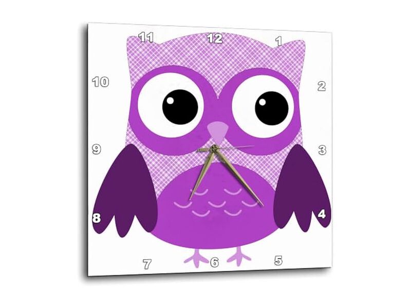 Purple Plaid Owl Wall Clock 13 Inch Home Decor image number 0