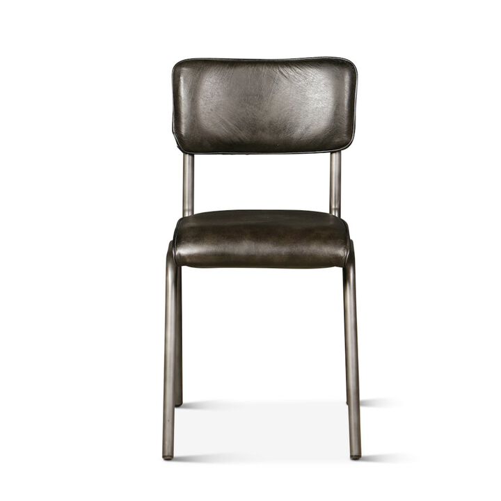 World Interiors William Dining Chair in Ebony Leather and Iron