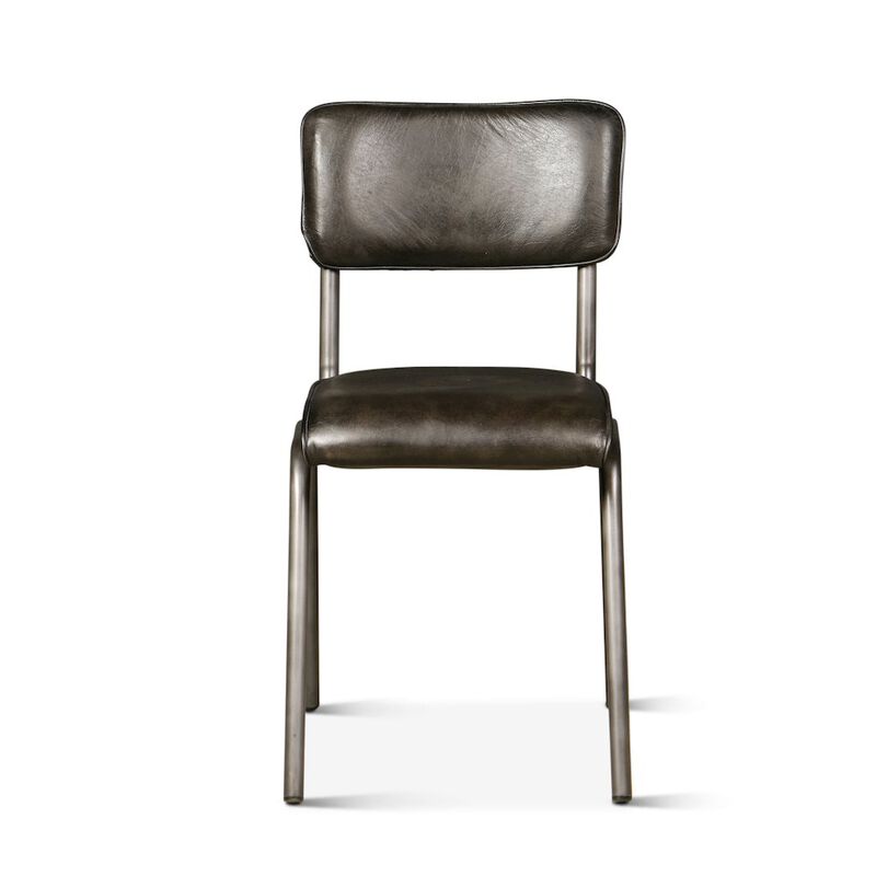 World Interiors William Dining Chair in Ebony Leather and Iron image number 1