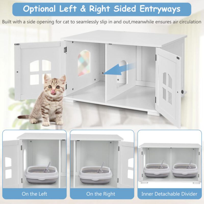 Hivvago Large Wooden Cat Litter Box Enclosure Hidden Cat Washroom with Divider