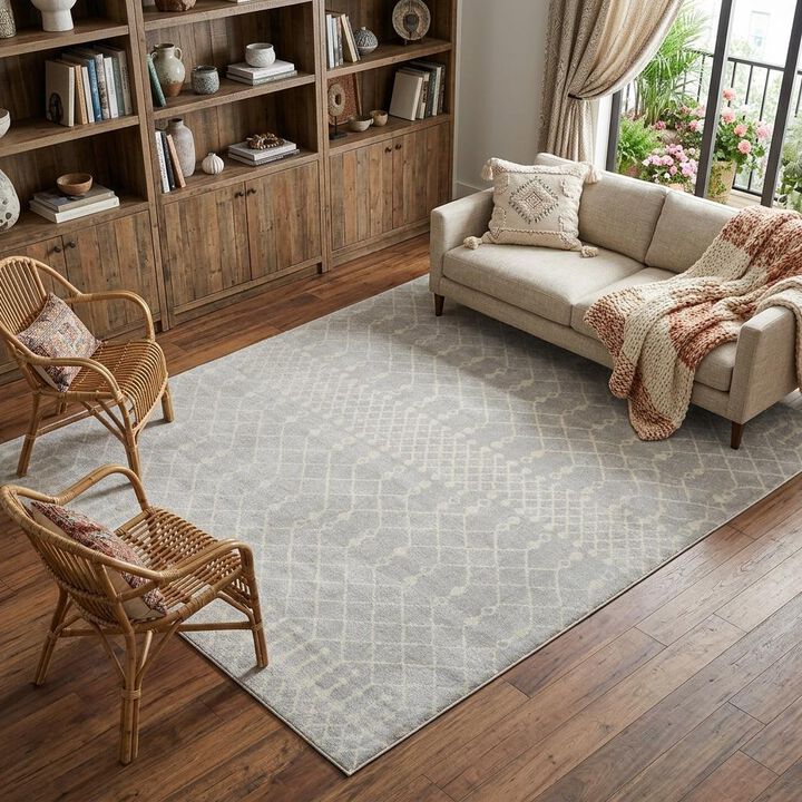 HomeRoots 8' X 10' Gray and Ivory Moroccan Power Loom Washable Area Rug