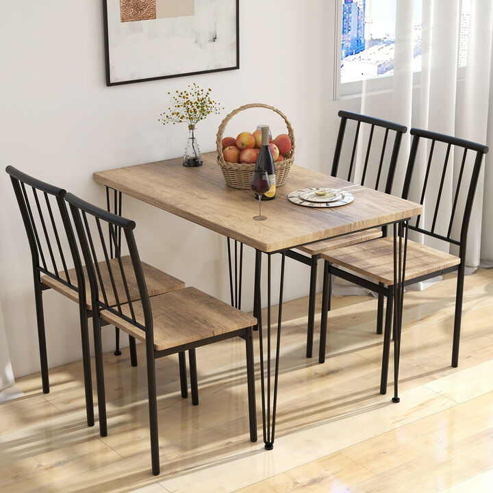 5 Pieces Dining Table Set for 4 with Metal Frame for Home Restaurant