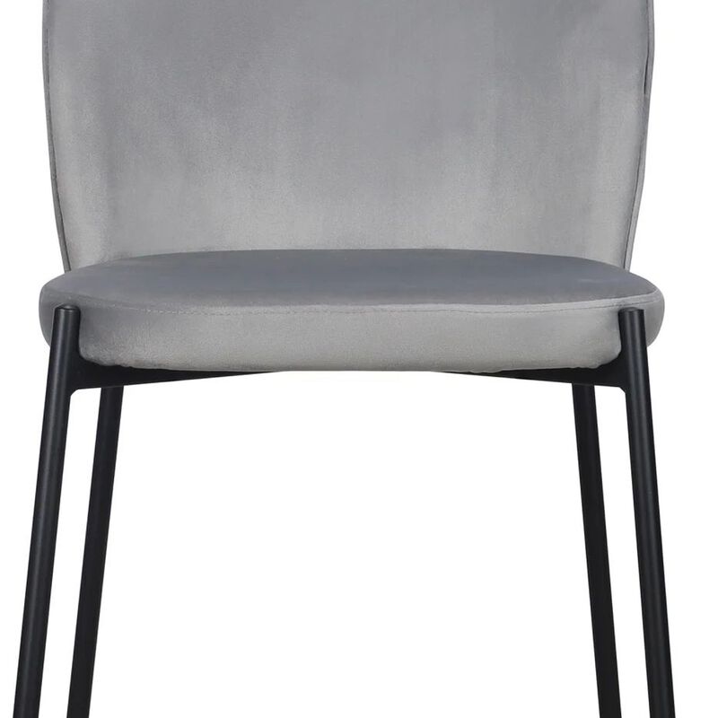 Dining Chair Set of 2, Classic Gray Fabric with Sleek Black Metal Legs