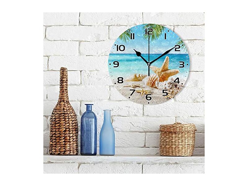 Tropical Seashells Starfish Beach Wall Clock Silent Non Ticking image number 2