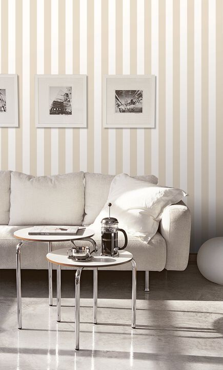 Smart Stripes 3 Awning Stripe Beige and White Wallpaper G67526
