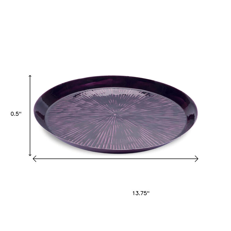 HomeRoots 14" Purple Metal Etched Round Serving Tray image number 4