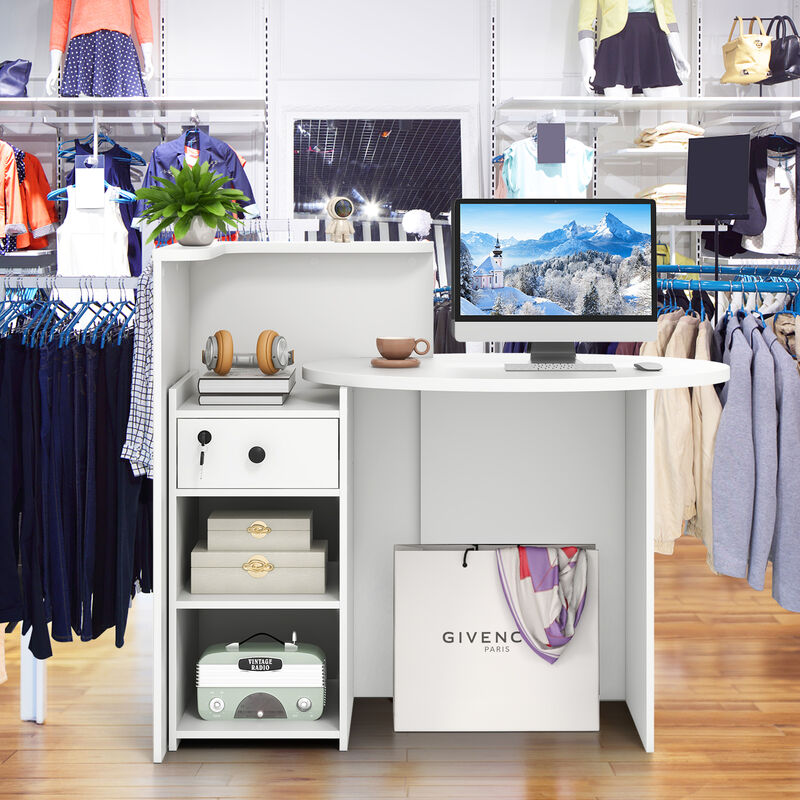 Modern Office Desk with Open Shelf and Secure Lockable Drawer for Storage