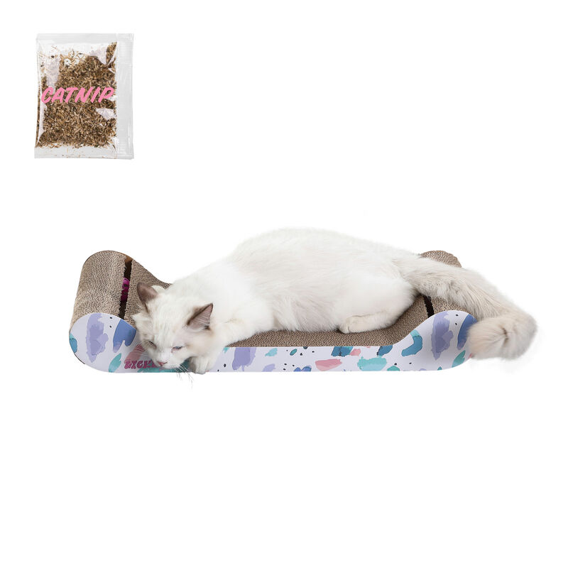 Rini Modern Cardboard Lounge Bed Cat Scratcher with Built-In Bell Toys and Catnip