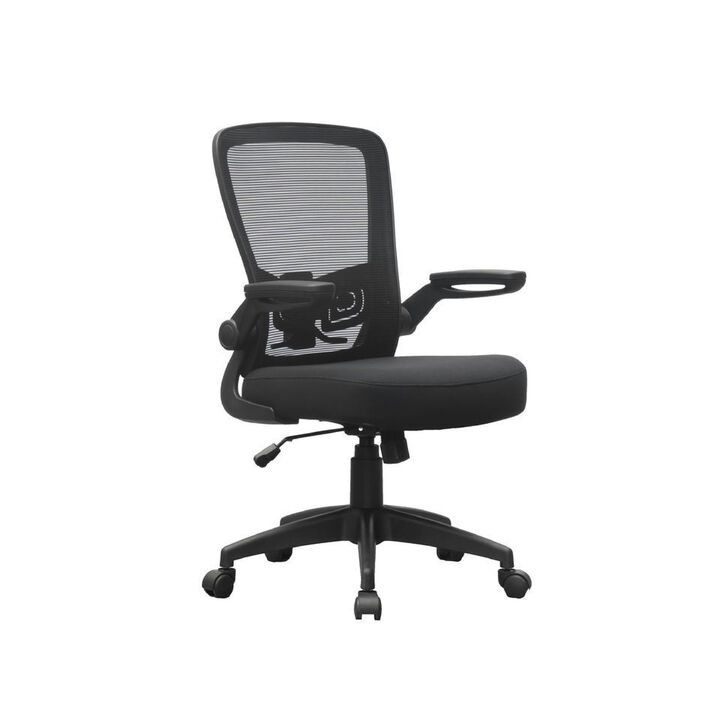 Swivel Task Chair, Mesh Back, Flip Arm, Height Adjustable, Black Fabric