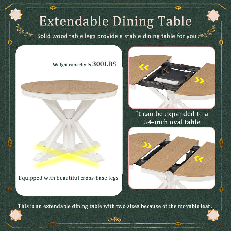 Streamdale Retro-Style Dining Set with Extendable Table & 4 Chairs