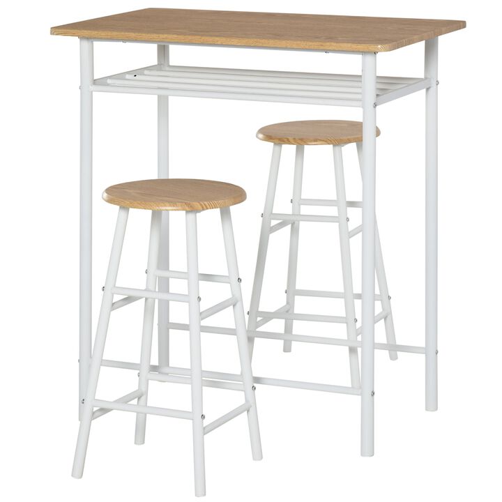White Oak Dining Set: 3-Piece Counter-Height Bar Table and Stools