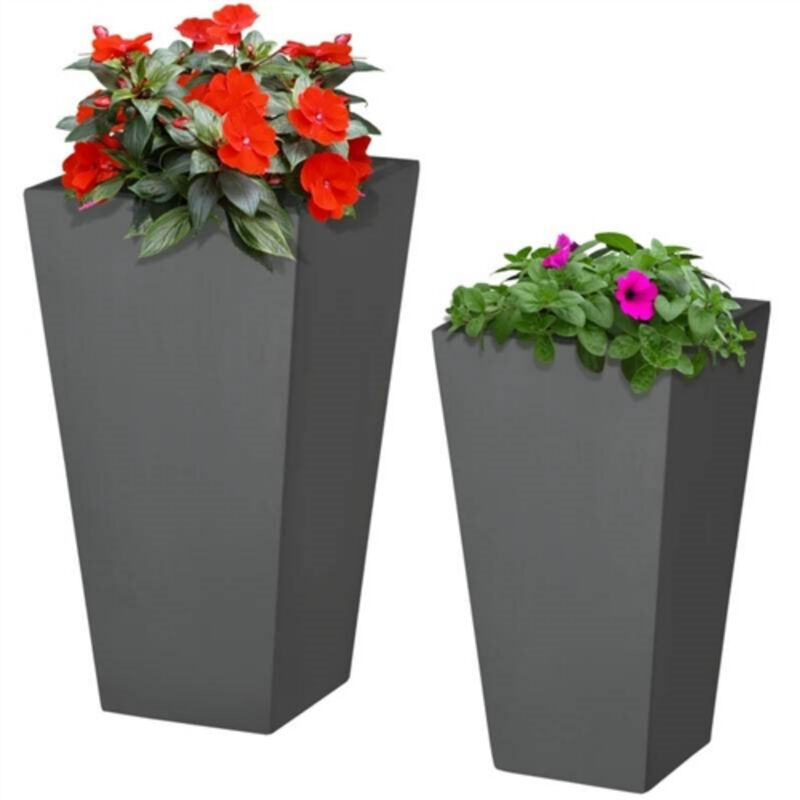 Set of 2 Modern Lightweight Outdoor Patio Flower Pot Tall Planter Box