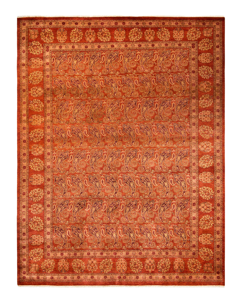 Eclectic, One-of-a-Kind Hand-Knotted Area Rug  - Orange, 9' 2" x 11' 10" image number 1