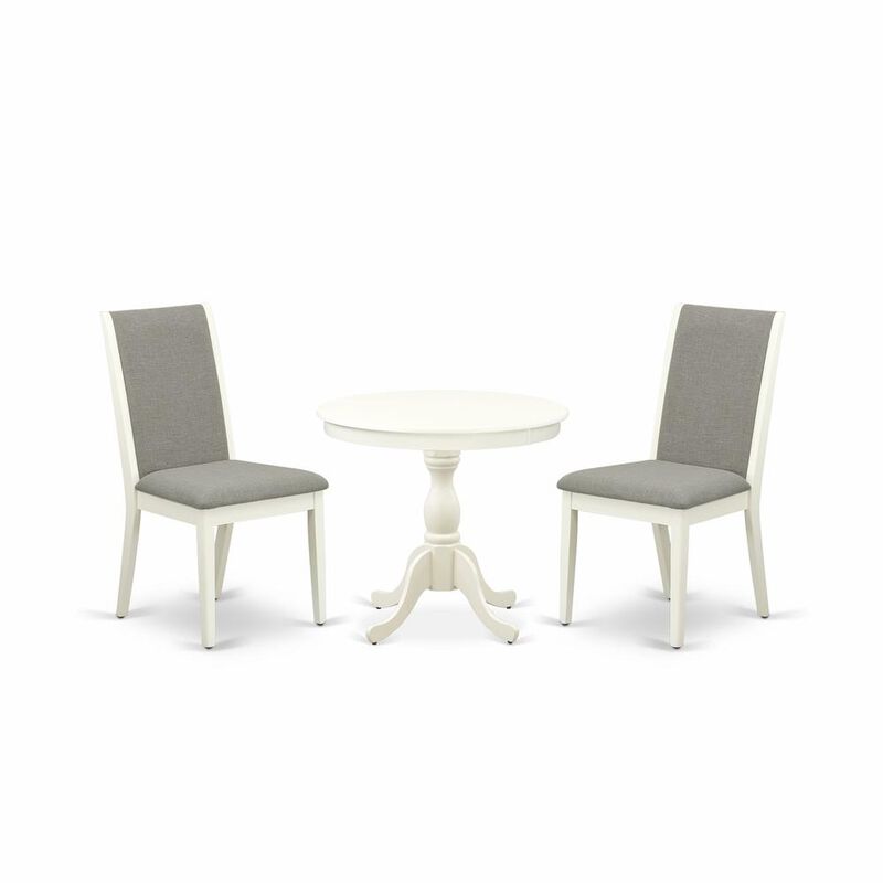 AMLA3-LWH-06 3 Pc Dining Table Set - 1 Wooden Dining Table and 2 Shitake Kitchen Chairs - Linen White Finish
