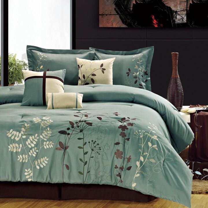 Chic Home Bliss Garden Bed In A Bag Comforter Set - 8-Piece - Queen 90x90", Sage