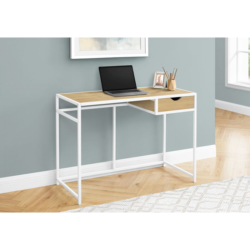 Monarch Specialties I 7575 Computer Desk, Home Office, Laptop, Storage Drawer, 42"L, Work, Metal, Laminate, Natural, White, Contemporary, Modern