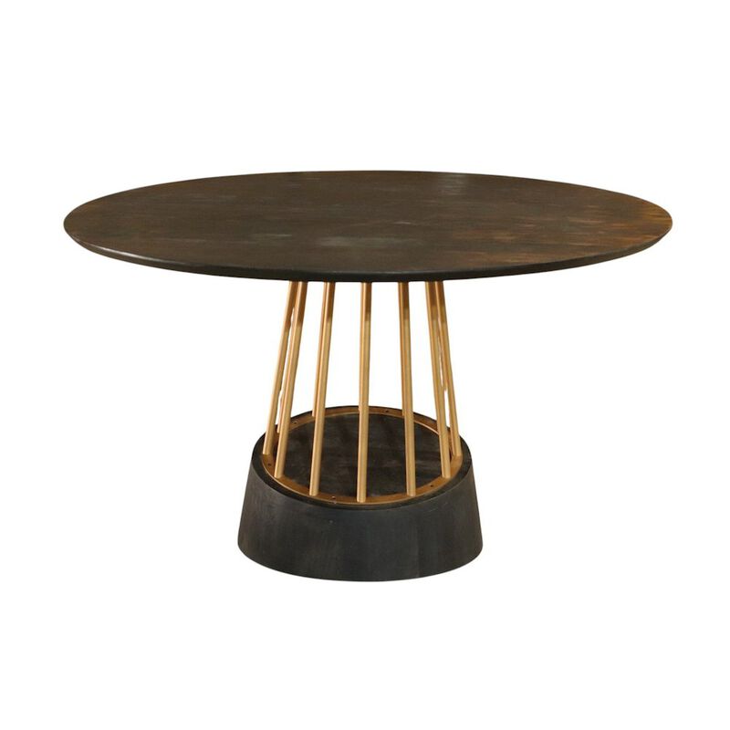 Modrest Cotopaxi - Modern Charcoal + Brass Round Dining Table