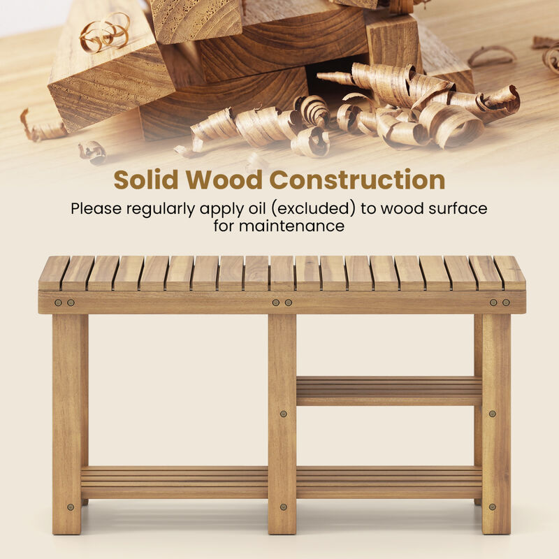 Entryway Shoe Rack Bench 3-Tier Solid Wood Slatted Design image number 6