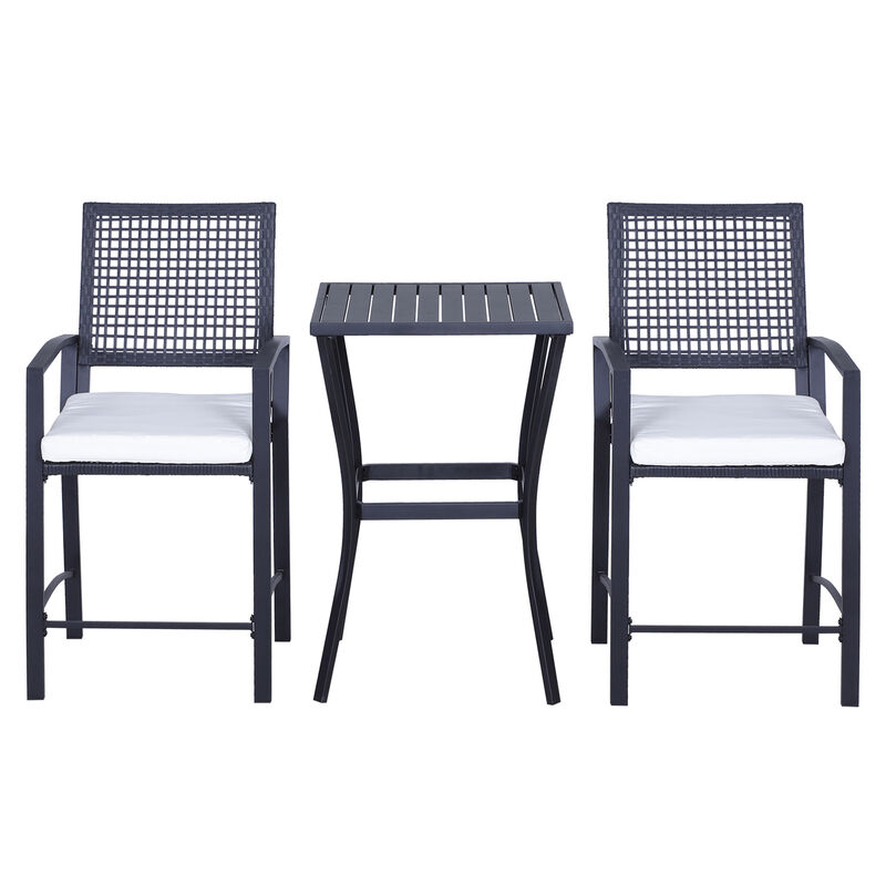 3pc Rattan Wicker Bistro Set Bar Table High Stool Garden Patio Furniture