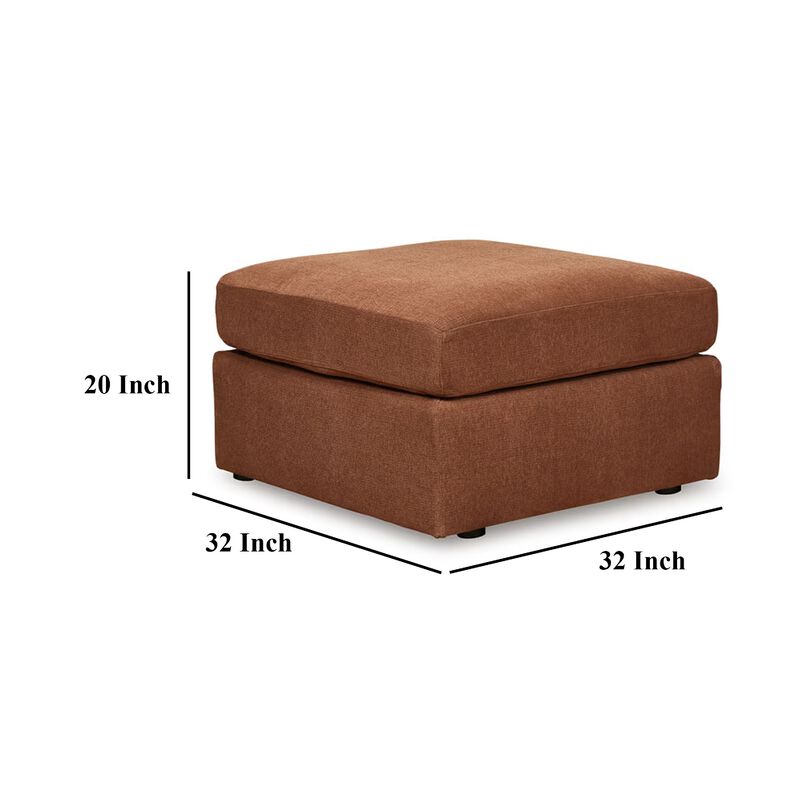 Meso Oversized Square Ottoman, Spice Orange Nuvella Polyester, 32 Inch - Benzara