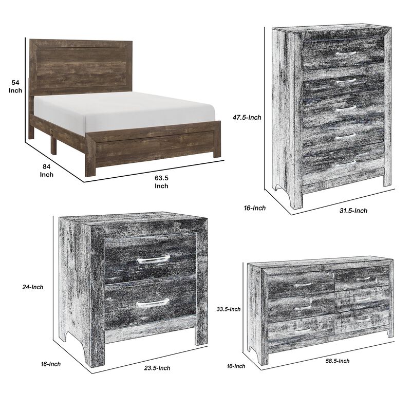 Queen Size Bedroom Set, Brown Finish, Panel Design, 5-Piece Set with Bed, 2 Nightstands, Dresser and Chest image number 7