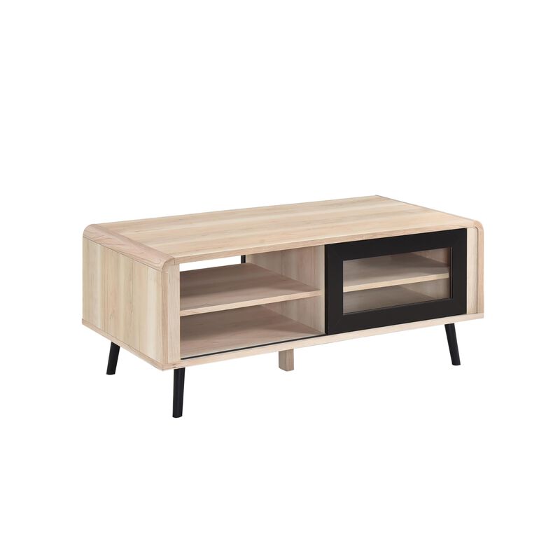Kings Brand Furniture Nathan Coffee Table with Open and Close Shelving Perfect for Living Room (Oak with Black Front Panel)