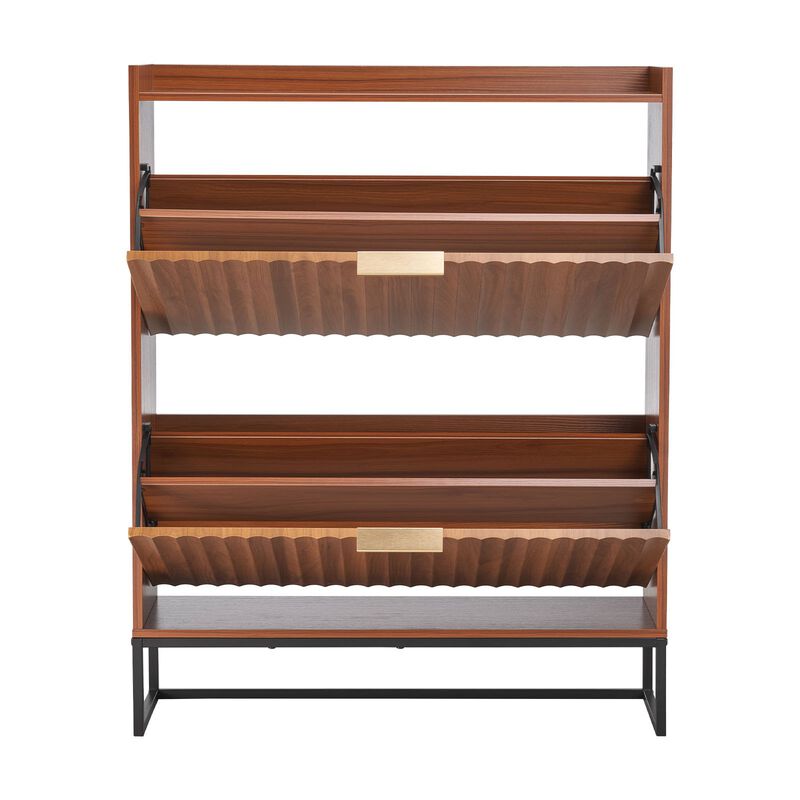 Mid-Century 2-Drawer Shoe Cabinet with Anti-Tip, Freestanding Walnut Shoe Rack image number 8
