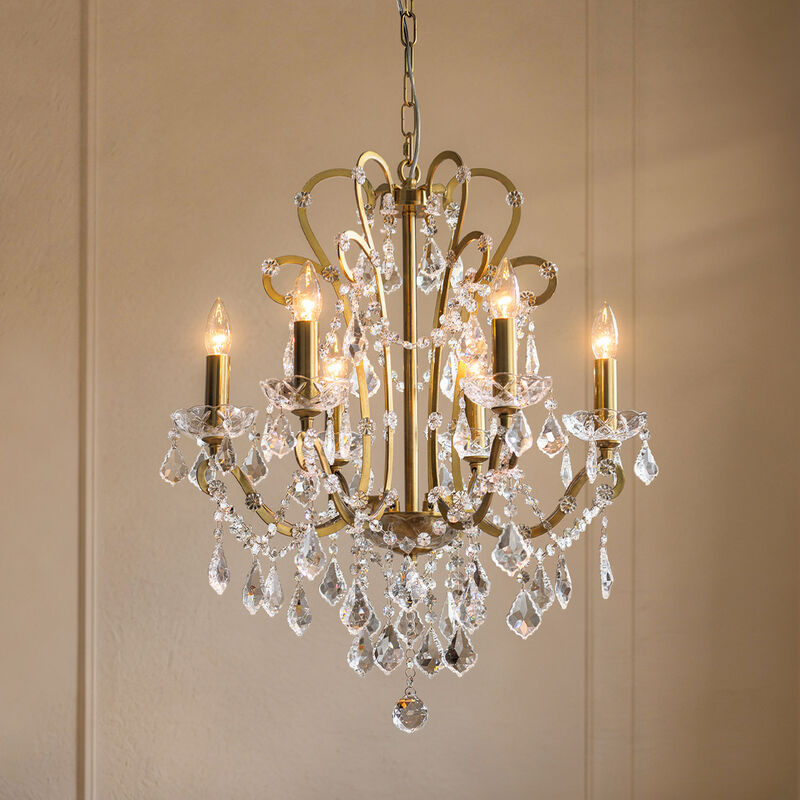 Crystal Chandelier with Brass Finish, Modern Glam 6-Light Ceiling Fixture image number 1
