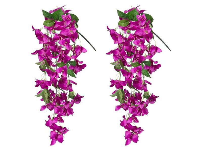 2 Piece Fuchsia Artificial Hanging Bougainvillea Flowers UV Resistant Outdoor image number 0