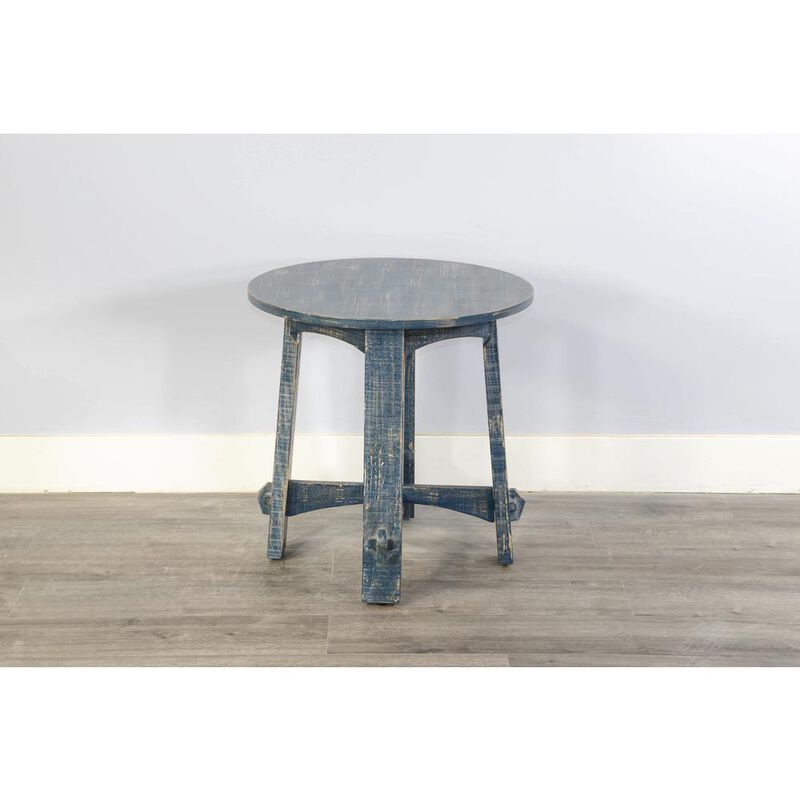 Sunny Designs Marina Farmhouse Mahogany Wood End Table in Ocean Blue