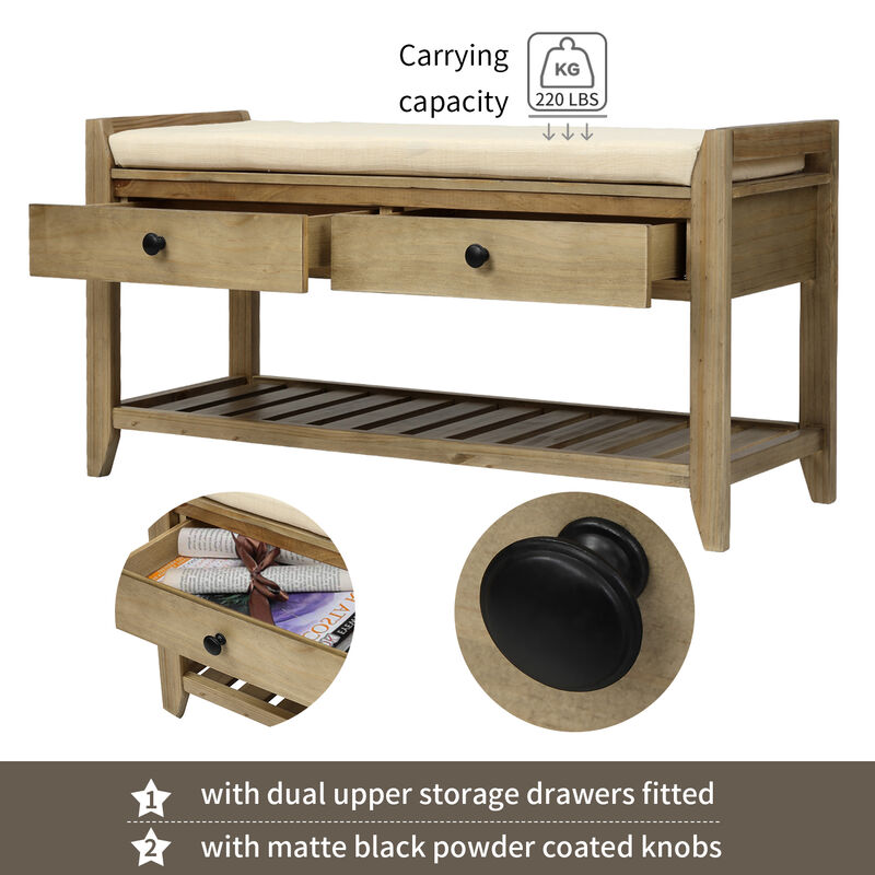 Shoe Rack With Cushioned Seat And Drawers, Multipurpose Entryway Storage Bench